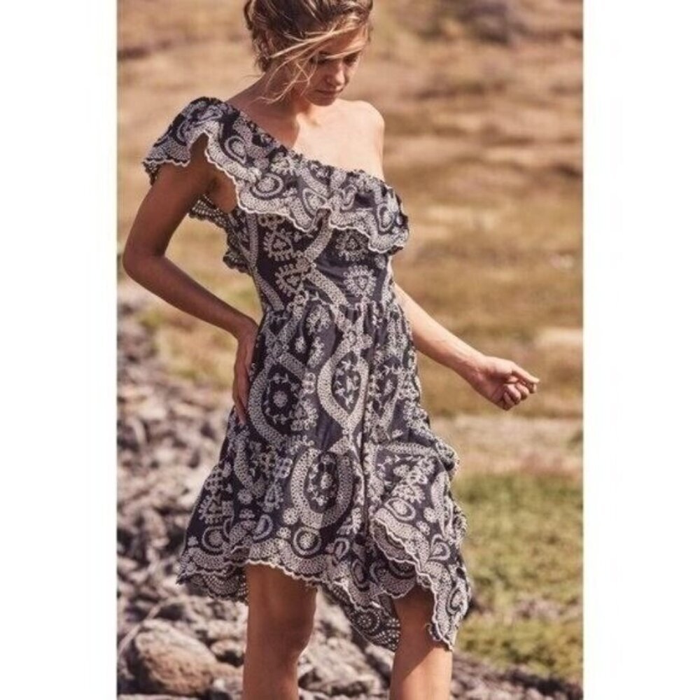 LoveShackFancy Pamela Party Dress - Ruffled One Shoulder Asymmetrical